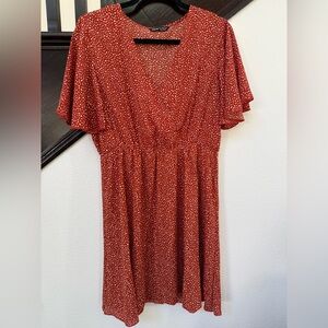 Rust Polka Dot Wrap Mini Dress - L
